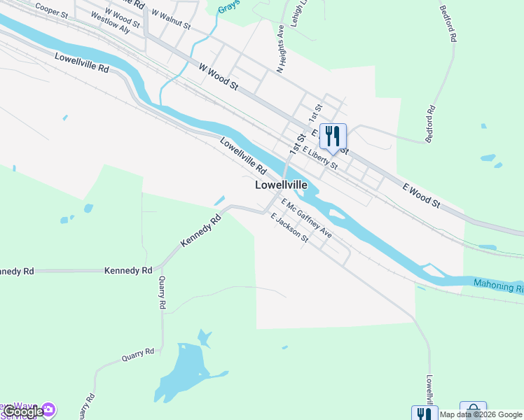 map of restaurants, bars, coffee shops, grocery stores, and more near 206 Washington Street in Lowellville