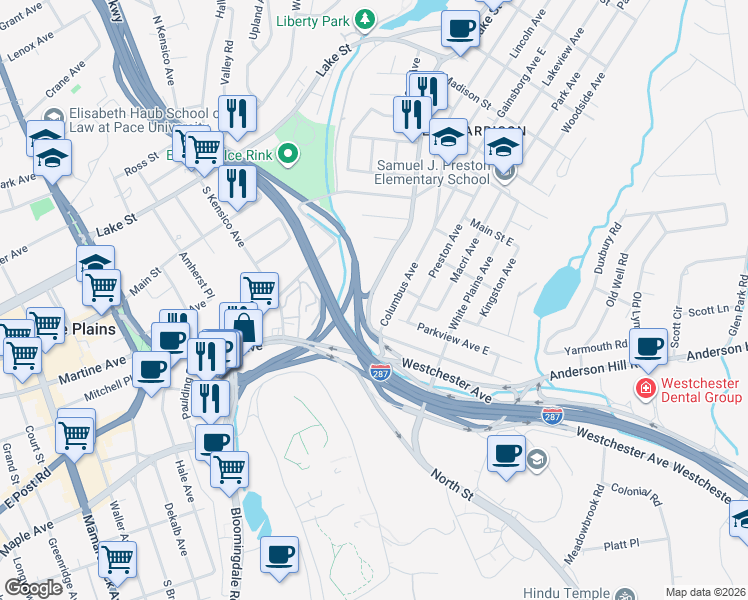 map of restaurants, bars, coffee shops, grocery stores, and more near 34 Underhill Avenue in Harrison