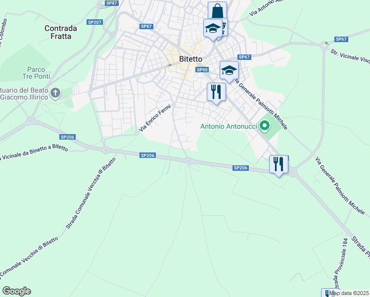 map of restaurants, bars, coffee shops, grocery stores, and more near 1 Via Benigno Zaccagnini in Città Metropolitana di Bari