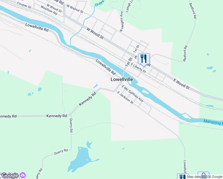 map of restaurants, bars, coffee shops, grocery stores, and more near 206 Washington Street in Lowellville