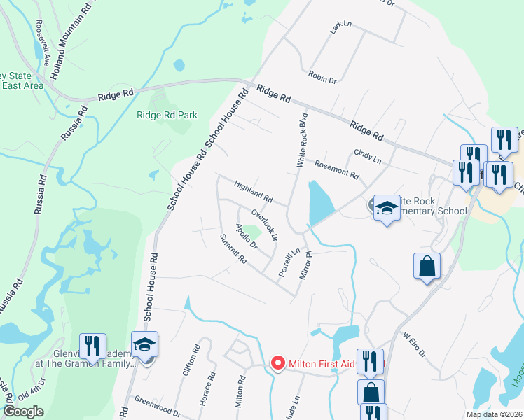 map of restaurants, bars, coffee shops, grocery stores, and more near 24 Overlook Drive in Jefferson