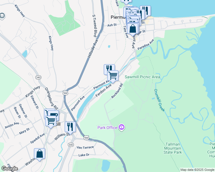 map of restaurants, bars, coffee shops, grocery stores, and more near 238 Ferdon Avenue in Piermont