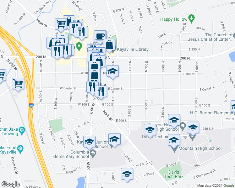 map of restaurants, bars, coffee shops, grocery stores, and more near 41 South 100 East in Kaysville