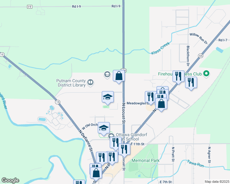 map of restaurants, bars, coffee shops, grocery stores, and more near 123 Putnam Parkway in Ottawa