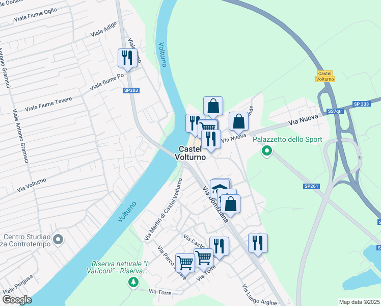 map of restaurants, bars, coffee shops, grocery stores, and more near in Castel Volturno