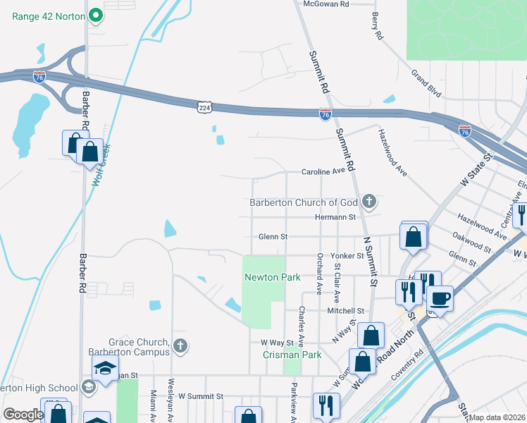 map of restaurants, bars, coffee shops, grocery stores, and more near 861 Madison Avenue in Barberton