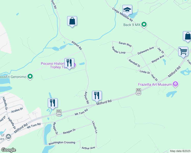 map of restaurants, bars, coffee shops, grocery stores, and more near 146 Airport Road in East Stroudsburg