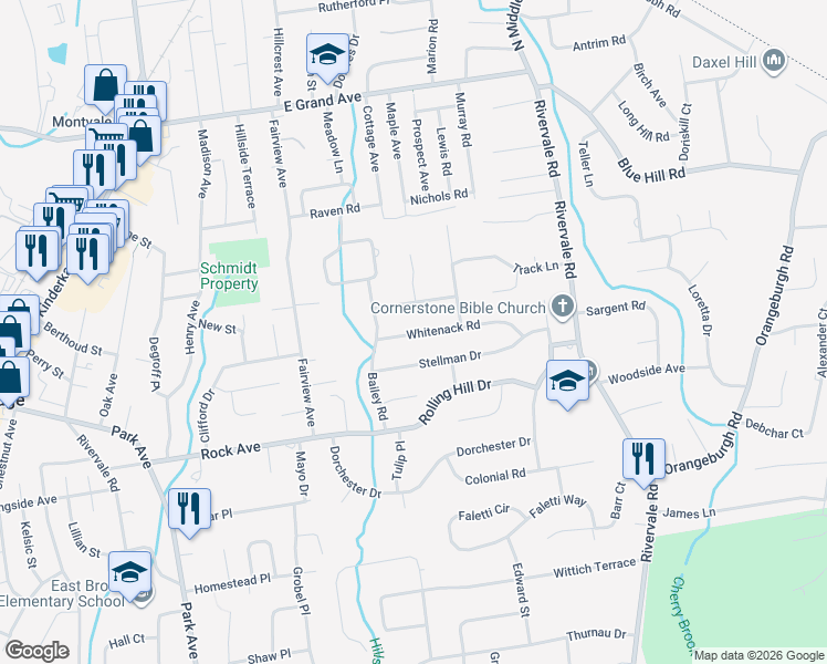 map of restaurants, bars, coffee shops, grocery stores, and more near 563 Whitenack Road in River Vale