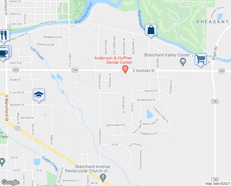 map of restaurants, bars, coffee shops, grocery stores, and more near 1231 Lincoln Street in Findlay