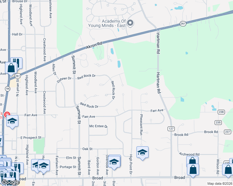 map of restaurants, bars, coffee shops, grocery stores, and more near 519 Red Rock Drive in Wadsworth