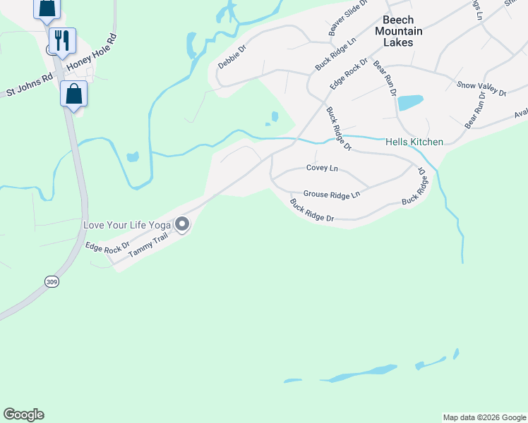 map of restaurants, bars, coffee shops, grocery stores, and more near in Beech Mountain Lakes
