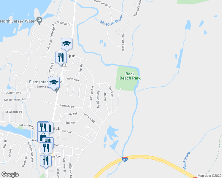 map of restaurants, bars, coffee shops, grocery stores, and more near 60 Carter Road in Wanaque