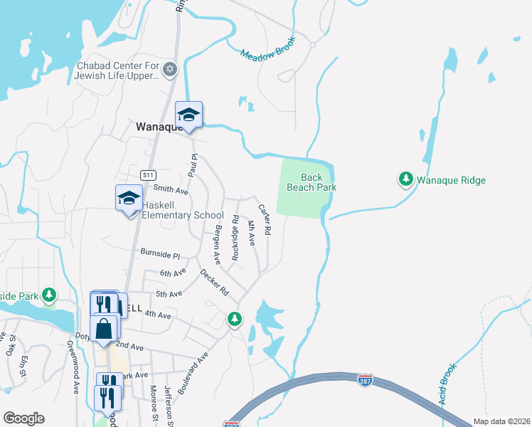 map of restaurants, bars, coffee shops, grocery stores, and more near 59 Carter Road in Wanaque