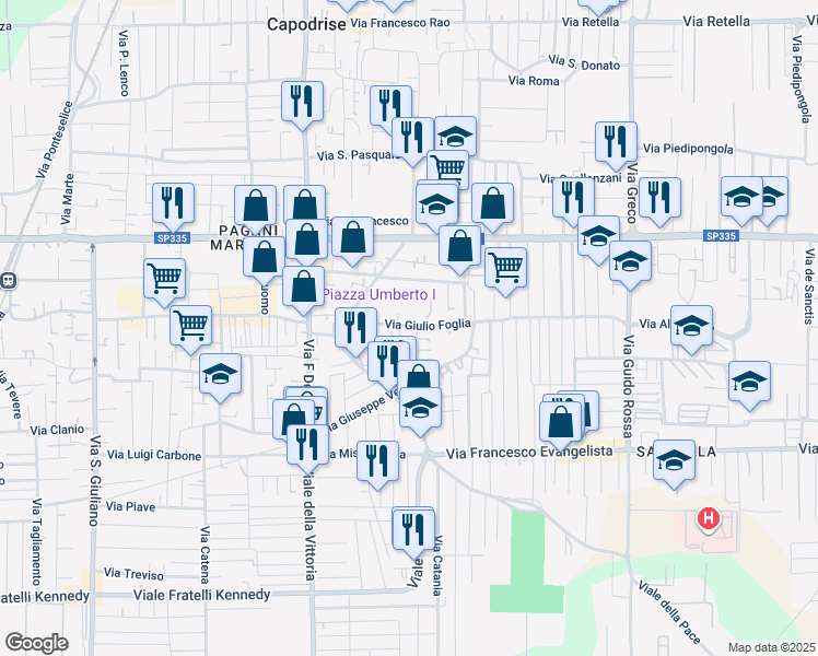 map of restaurants, bars, coffee shops, grocery stores, and more near 22 Via Alessandro Scarlatti in Marcianise