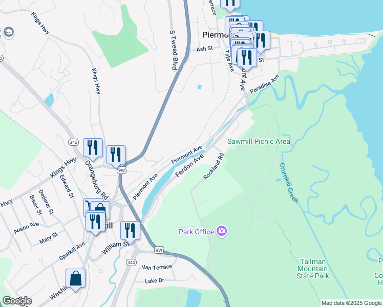 map of restaurants, bars, coffee shops, grocery stores, and more near 221 Piermont Avenue in Piermont