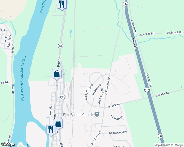 map of restaurants, bars, coffee shops, grocery stores, and more near Woodsedge Drive in Milton