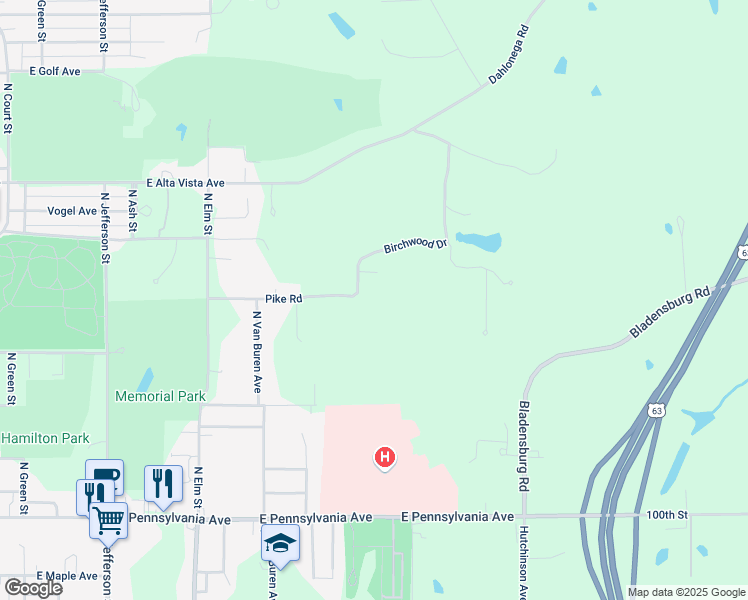 map of restaurants, bars, coffee shops, grocery stores, and more near 2 Birchwood Drive in Ottumwa
