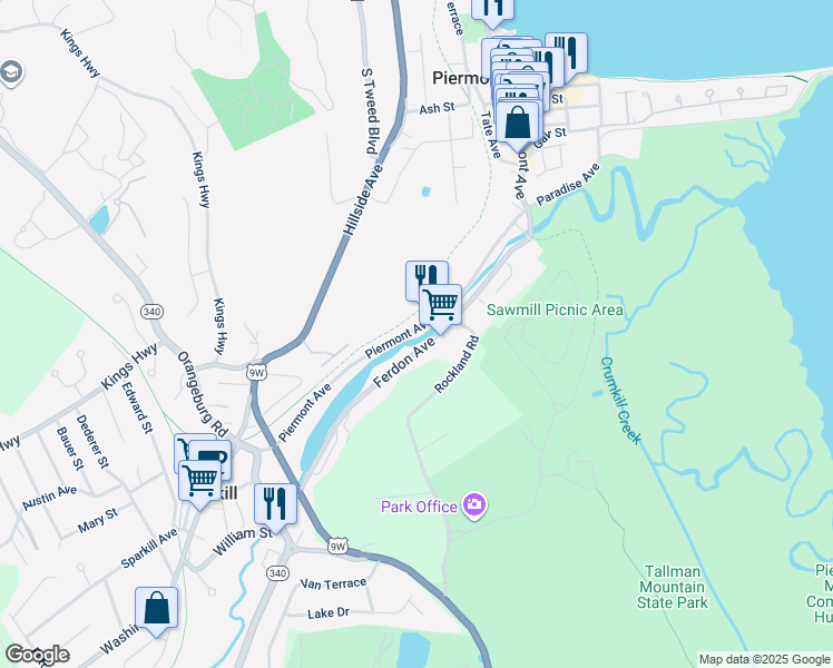 map of restaurants, bars, coffee shops, grocery stores, and more near 238 Ferdon Avenue in Piermont