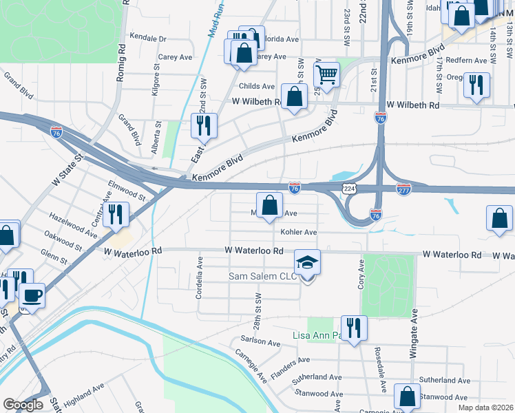 map of restaurants, bars, coffee shops, grocery stores, and more near 1234 McIntosh Avenue in Akron