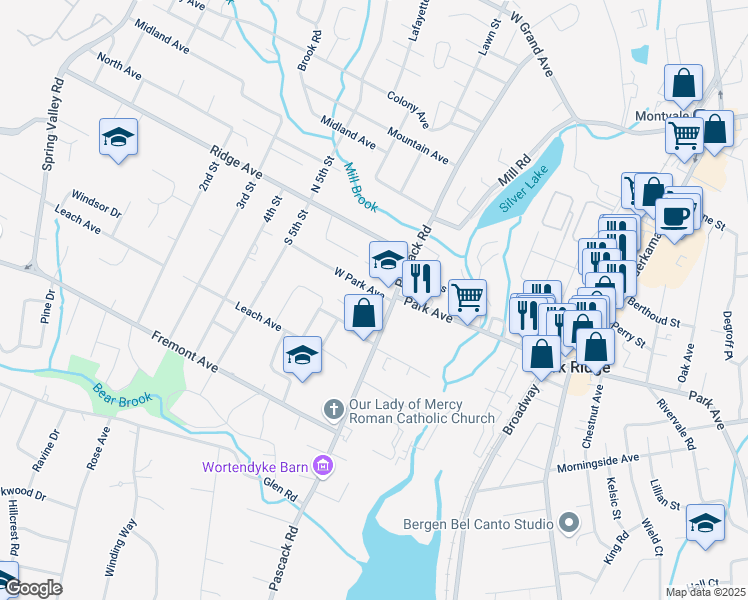map of restaurants, bars, coffee shops, grocery stores, and more near 2 Frederick Court in Park Ridge