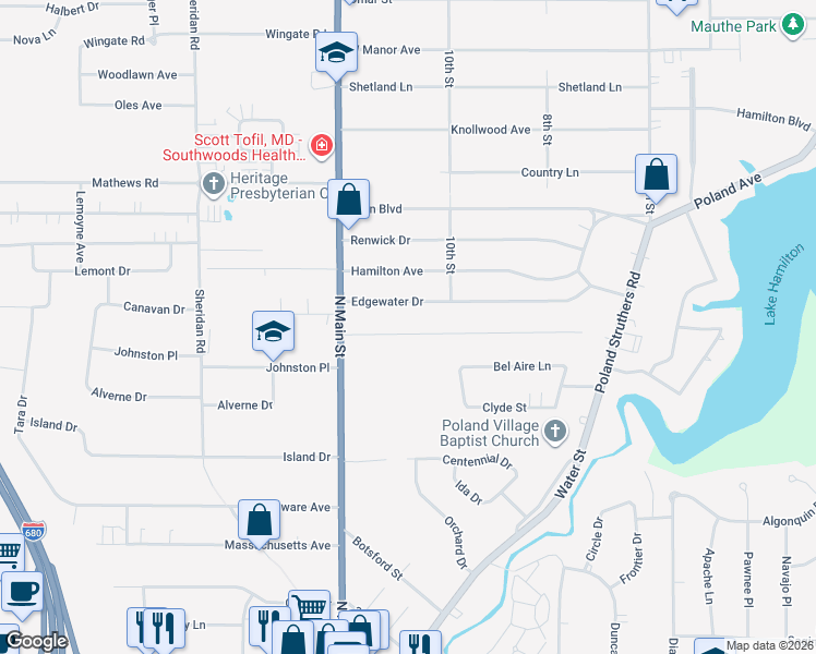 map of restaurants, bars, coffee shops, grocery stores, and more near 65 Venloe Drive in Poland