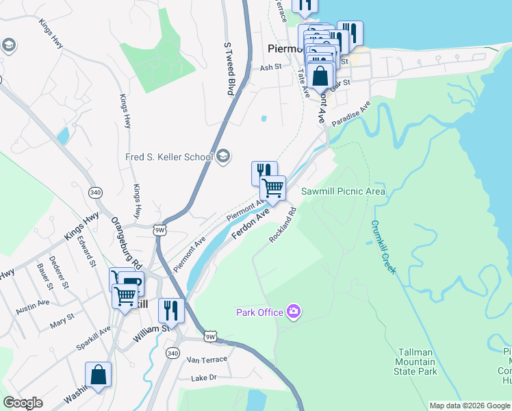 map of restaurants, bars, coffee shops, grocery stores, and more near 238 Ferdon Avenue in Piermont