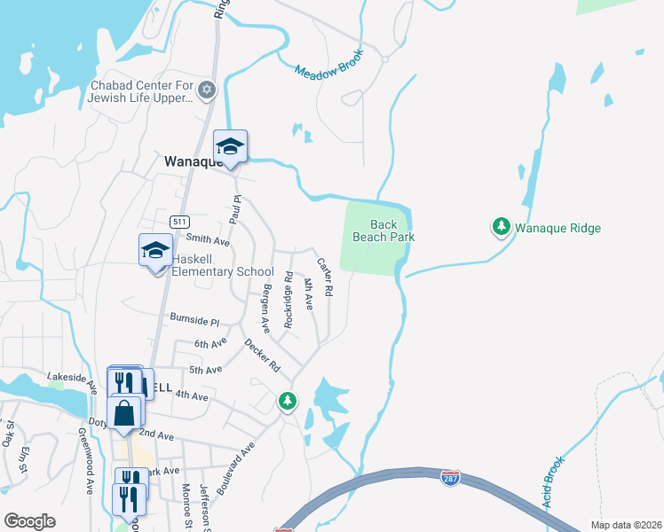 map of restaurants, bars, coffee shops, grocery stores, and more near 112 Carter Road in Wanaque