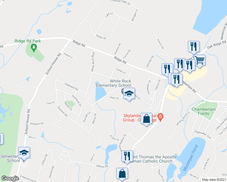 map of restaurants, bars, coffee shops, grocery stores, and more near 30 White Rock Boulevard in Jefferson