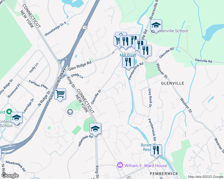map of restaurants, bars, coffee shops, grocery stores, and more near 40 Ettl Lane in Greenwich