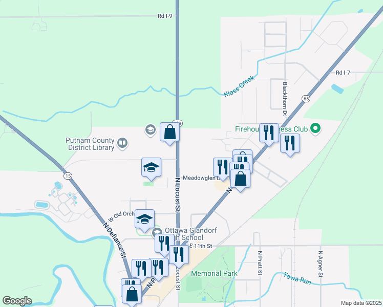 map of restaurants, bars, coffee shops, grocery stores, and more near 1350 North Locust Street in Ottawa