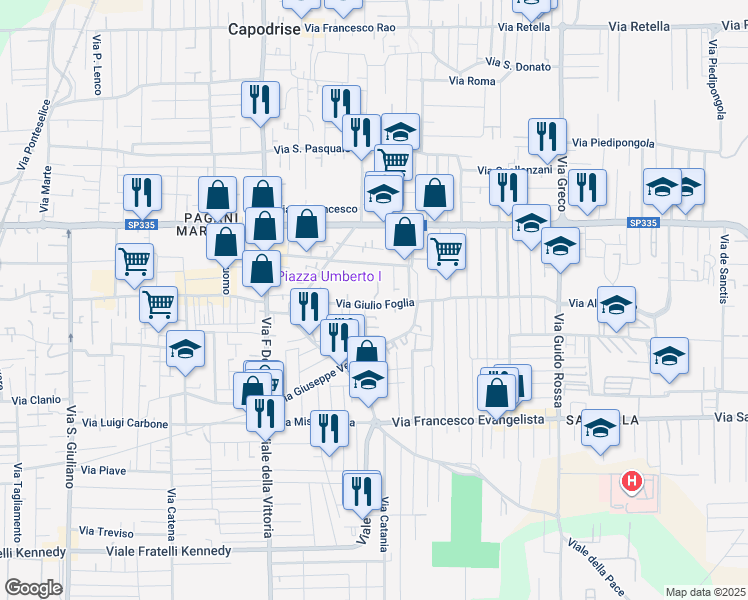map of restaurants, bars, coffee shops, grocery stores, and more near 22 Via Alessandro Scarlatti in Marcianise