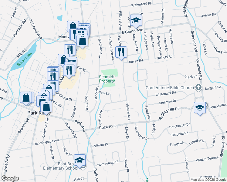 map of restaurants, bars, coffee shops, grocery stores, and more near 24 Henry Avenue in Park Ridge