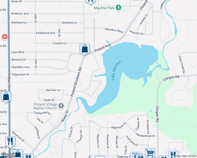 map of restaurants, bars, coffee shops, grocery stores, and more near 89 Lakeshore Drive in Struthers