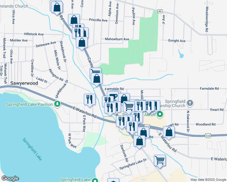 map of restaurants, bars, coffee shops, grocery stores, and more near 1055 Canton Road in Akron