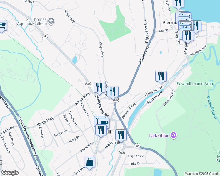 map of restaurants, bars, coffee shops, grocery stores, and more near 25 Queens Court in Orangeburg