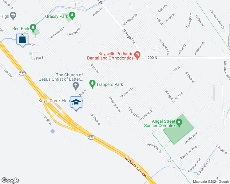 map of restaurants, bars, coffee shops, grocery stores, and more near 2089 Grassy Plain Drive in Kaysville