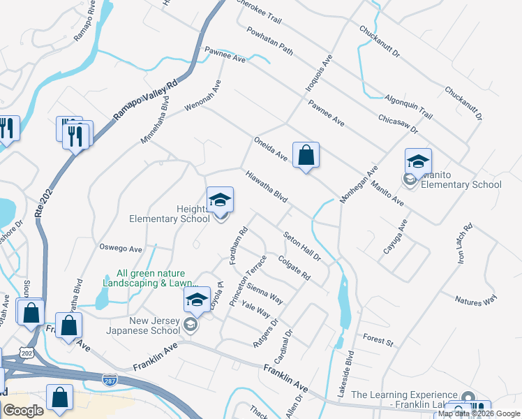 map of restaurants, bars, coffee shops, grocery stores, and more near 186 Hiawatha Boulevard in Oakland