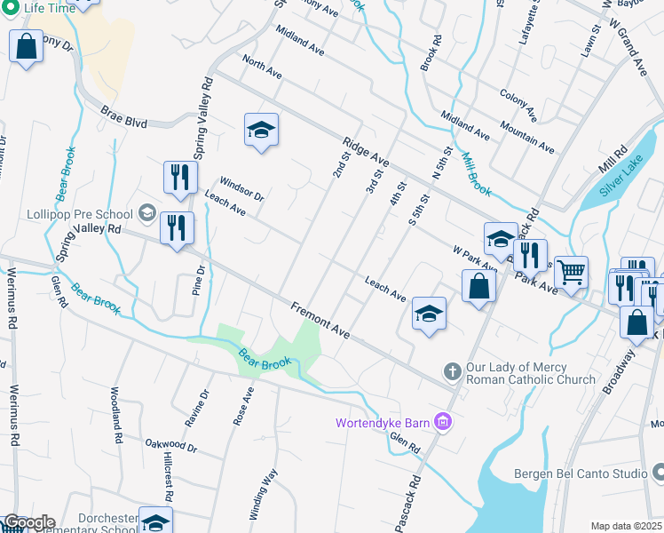 map of restaurants, bars, coffee shops, grocery stores, and more near 51 3rd Street North in Park Ridge