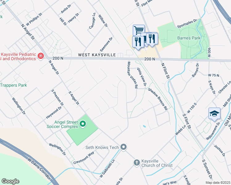 map of restaurants, bars, coffee shops, grocery stores, and more near 1534 Pheasant Meadow Drive in Kaysville