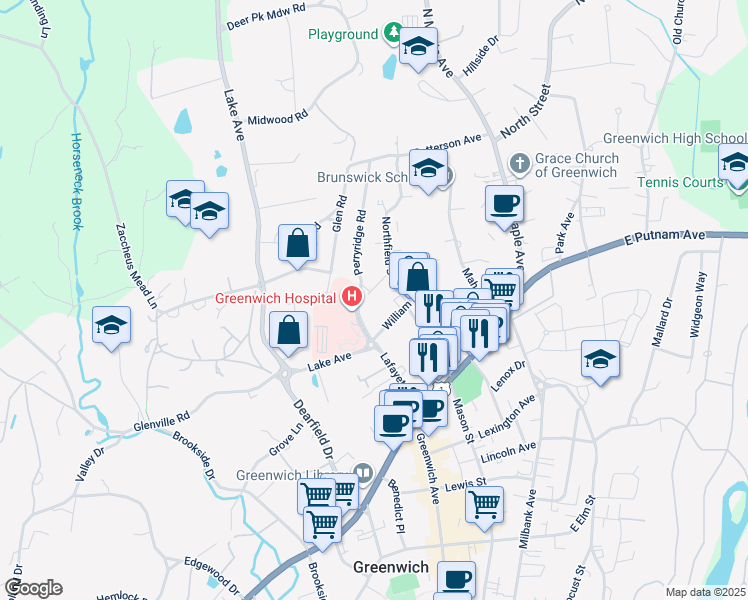 map of restaurants, bars, coffee shops, grocery stores, and more near 17 Division Street in Greenwich