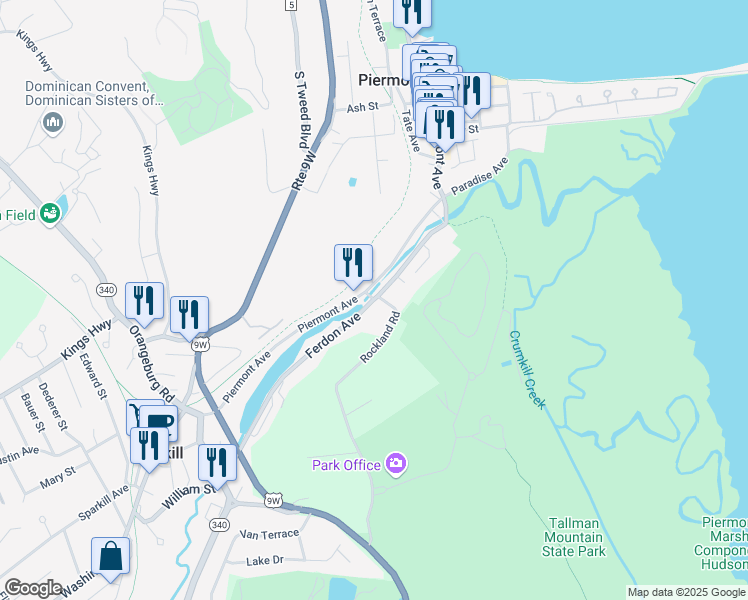 map of restaurants, bars, coffee shops, grocery stores, and more near 270 Ferdon Avenue in Piermont