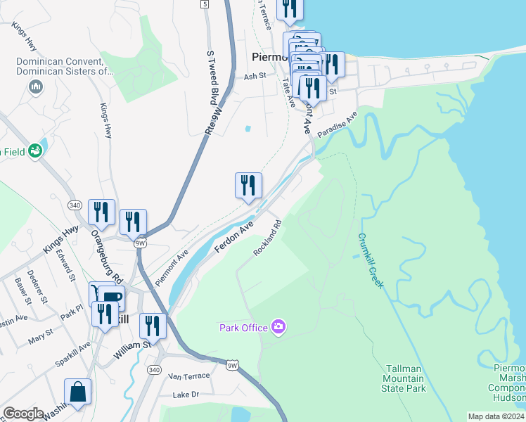 map of restaurants, bars, coffee shops, grocery stores, and more near 270 Ferdon Avenue in Piermont