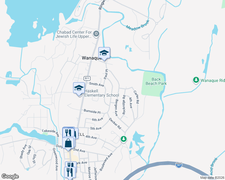 map of restaurants, bars, coffee shops, grocery stores, and more near 78 Burnside Place in Wanaque