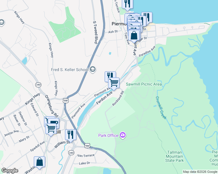 map of restaurants, bars, coffee shops, grocery stores, and more near 256 Piermont Avenue in Piermont