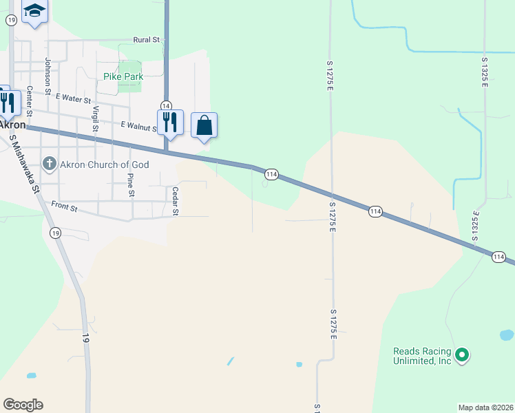 map of restaurants, bars, coffee shops, grocery stores, and more near 1301-1499 Village Lane in Akron