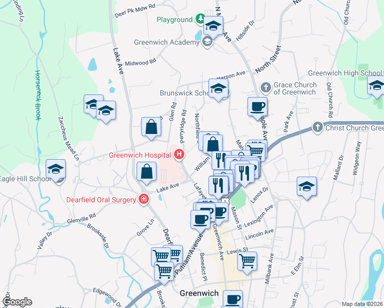 map of restaurants, bars, coffee shops, grocery stores, and more near 17 Division Street in Greenwich