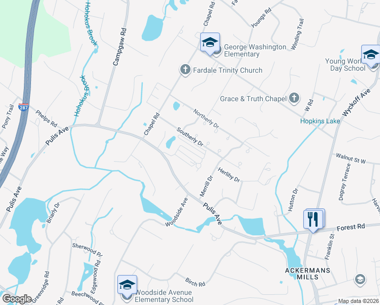 map of restaurants, bars, coffee shops, grocery stores, and more near 600 Pulis Avenue in Mahwah