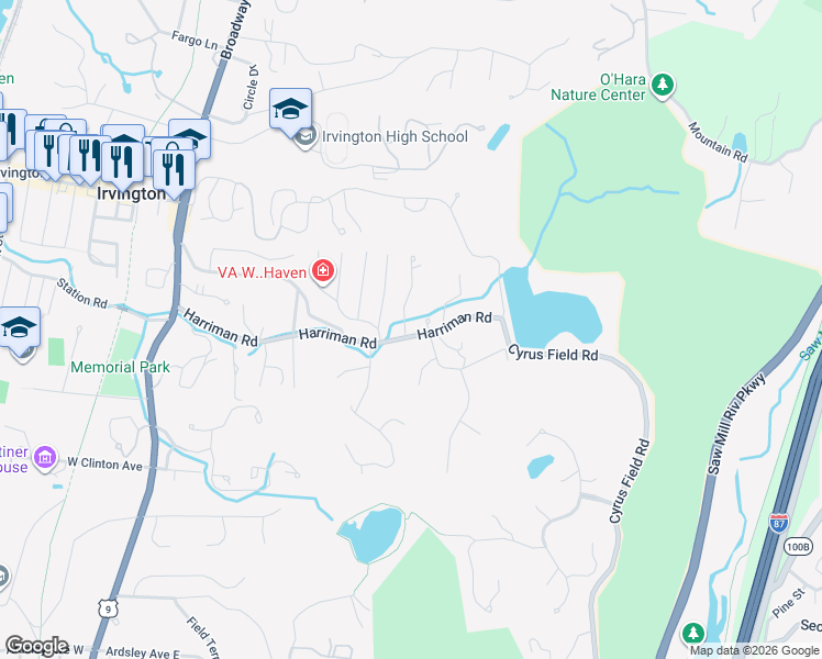 map of restaurants, bars, coffee shops, grocery stores, and more near 11 Dunham Place in Irvington