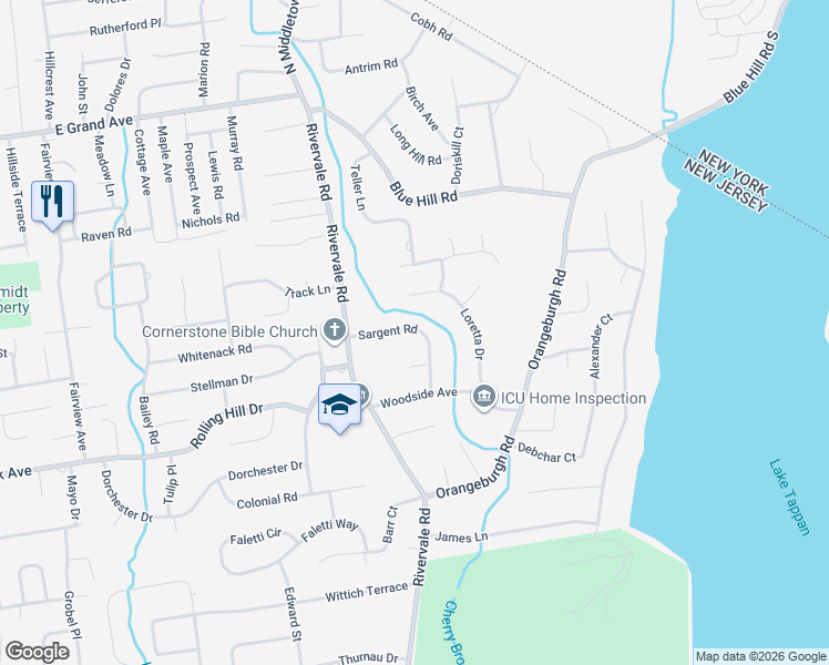 map of restaurants, bars, coffee shops, grocery stores, and more near 622 Sargent Road in River Vale
