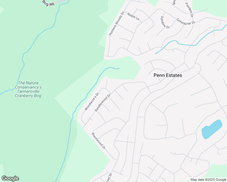 map of restaurants, bars, coffee shops, grocery stores, and more near Sandlewood Drive in East Stroudsburg